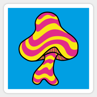 The Perfect Mushroom: Exotic Trippy Wavy Pink and Yellow Contour Lines on Cyan Sticker